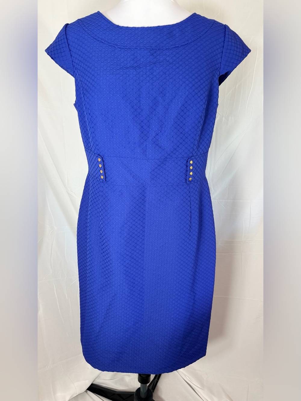 Tahari Arthur S. Levine royal blue jacquard sheath dress.